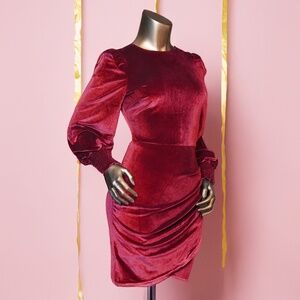 Valiamcep Women's Long Sleeve Velvet Dress Round Neck Puff Sleeve